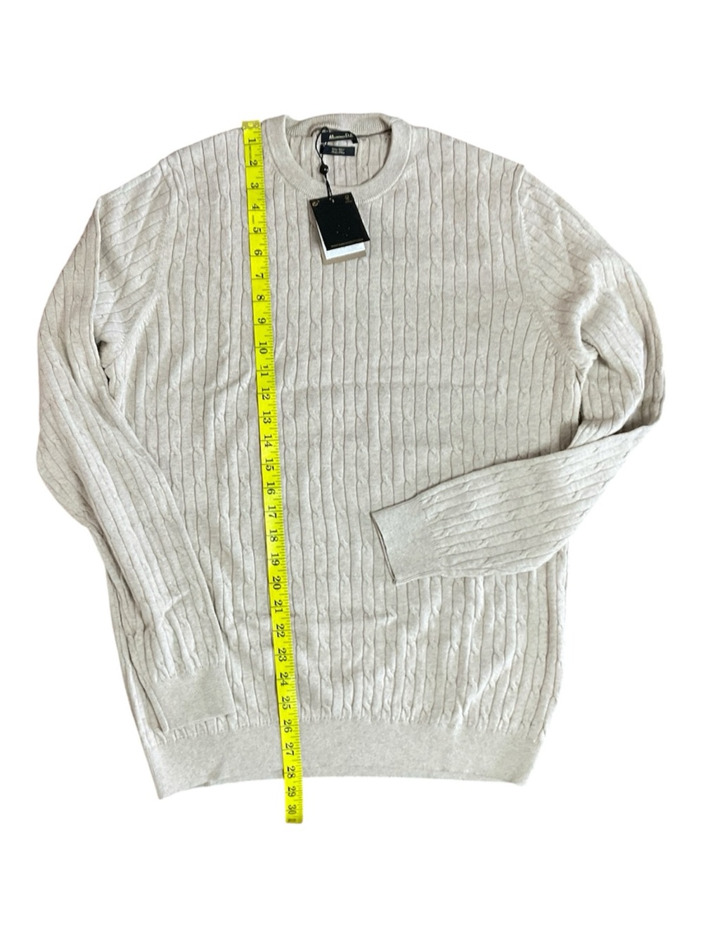 NWT Massimo Dutti Men's Cable Knit Crew Neck Sweater - Beige / Oatmeal
